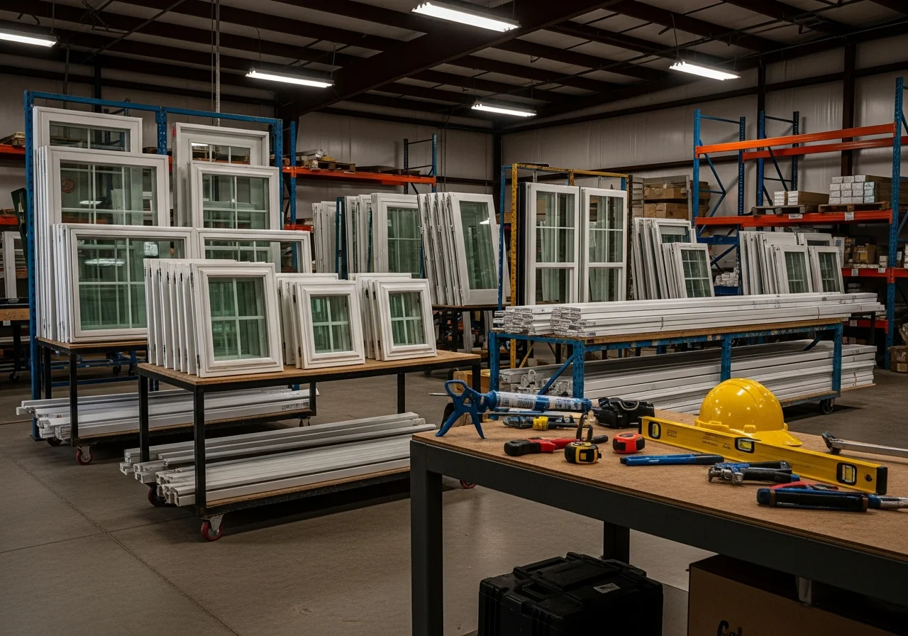Professional installation crew with tools and materials ready for window, door, and siding work on residential properties.
