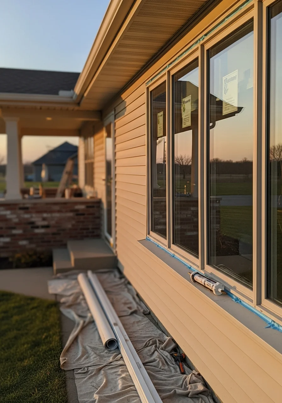 Professional window installation crew working on residential home exterior in Browns Valley community
