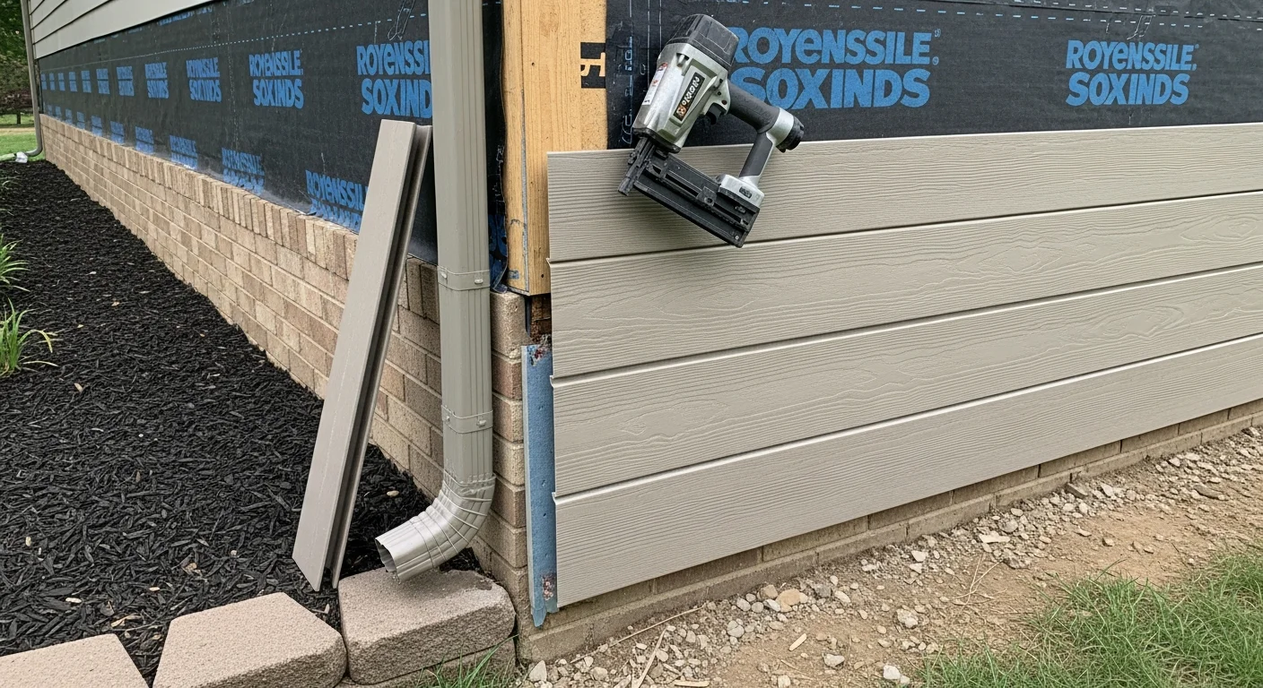Freshly installed replacement siding on a two-story residential home in Montgomery County, showing clean panel lines and new trim around windows. The completed exterior reflects a typical mid-century colonial home style common across the county.