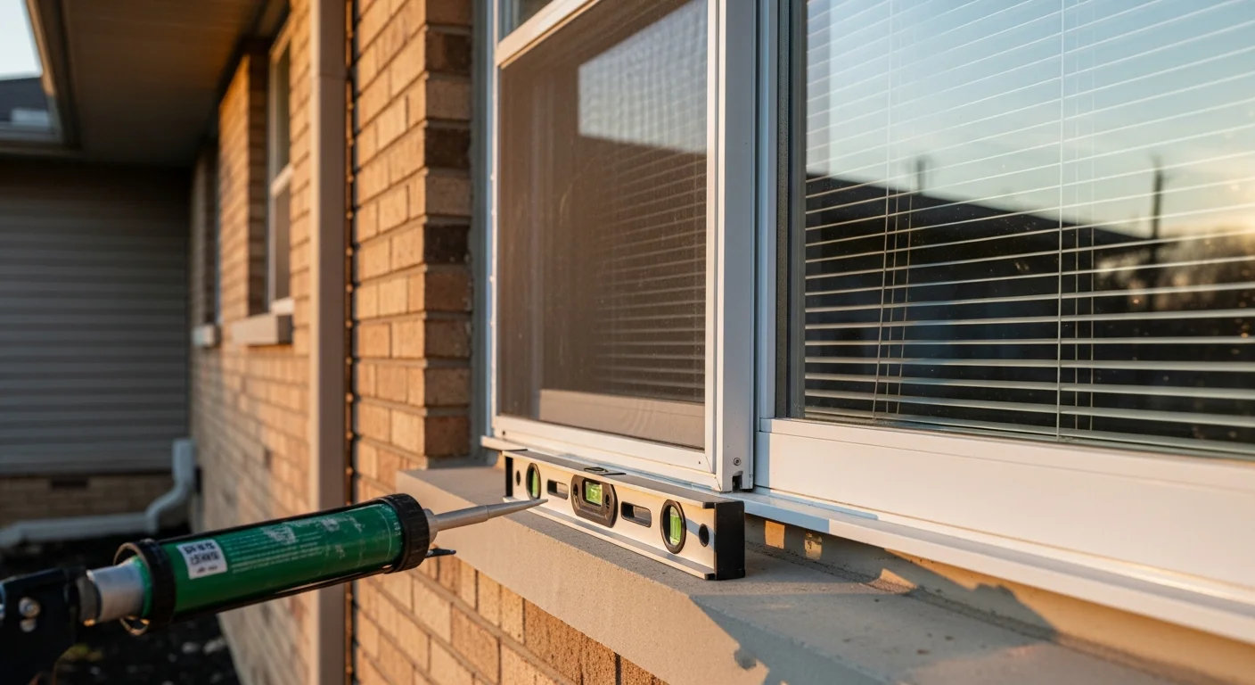 A newly installed sliding window on the exterior wall of a suburban Montgomery County home, showing a clean frame, clear glass, and a tight seal along the sill. The window is shown in the partially open position, demonstrating smooth horizontal operation.